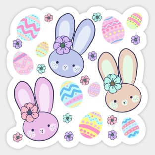 Adorable easter bunny and easter egg illustration Sticker